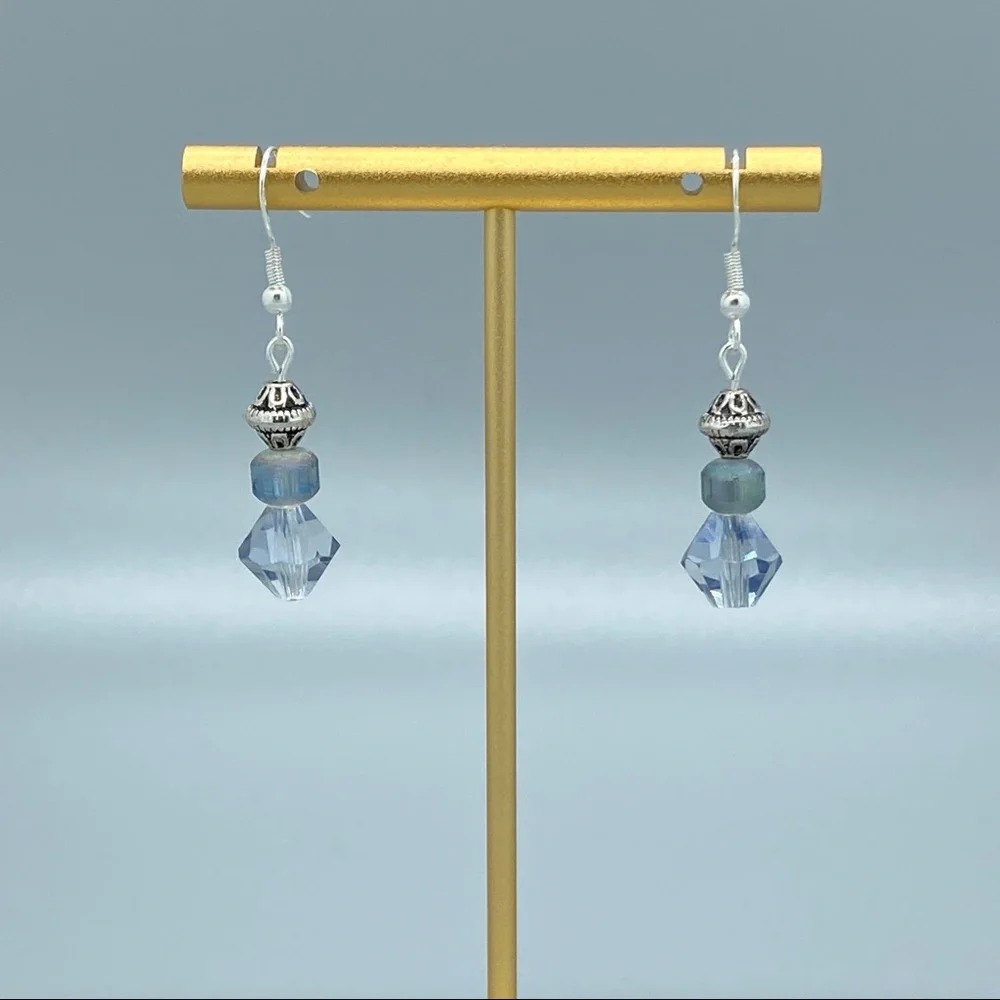 Glass Bicone‎ with Silver Plated Spacer Drop Earrings Handmade